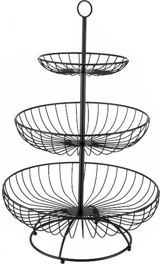 Raki Charm Metallic Fruit Bowl 3 Levels Black 30x30x48cm