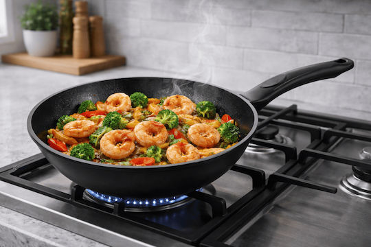 SteweHome Deep Wok Pan Granite Non-Stick for Sautéing Black 28cm