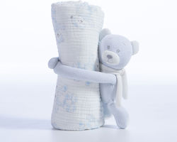 Nef-Nef Homeware Кувертюра За Гушкане И Люлка Teddy Пике Светлосиня С Животинче 75x100см