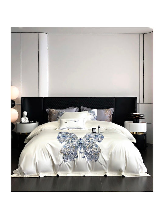 Σετ Παπλωματοθήκη Υπέρδιπλη 220x240cm 3d Κέντημα 2 Μαξιλαροθήκες & 1 Σεντόνι Ivory