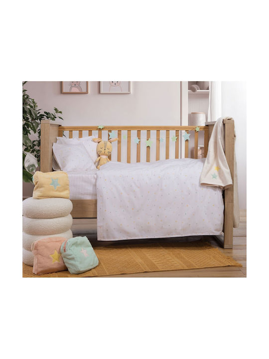 Nef-Nef Homeware Set Baby Crib Sheets Cotton Happy White 120x170cm 3pcs