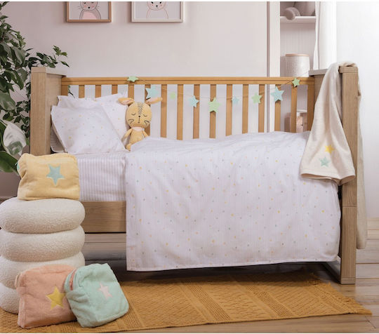 Nef-Nef Homeware Set Baby Crib Sheets Cotton Happy White 120x170cm 3pcs
