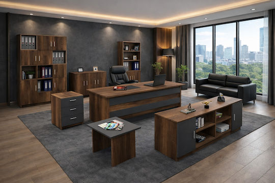 Set Colțar Birou 7 Bucăți - Nuc/Antersit 140x60x73.8cm