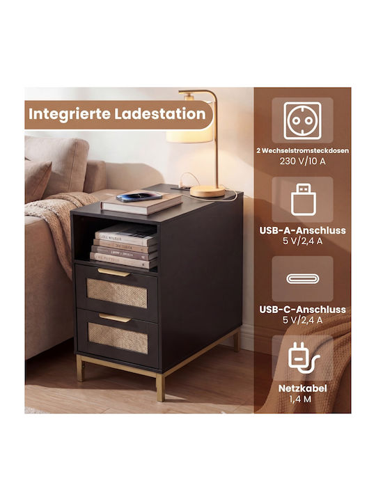 Wooden Bedside Table with Metal Legs Black 61x6...