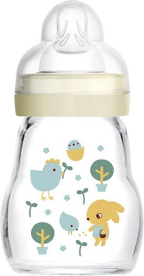 Mam Biberoane Bebelusi Sticlă Feel Good Anti-Colici cu Tetina Din Silicon pentru 0+ Luni Puișor Bej 170ml