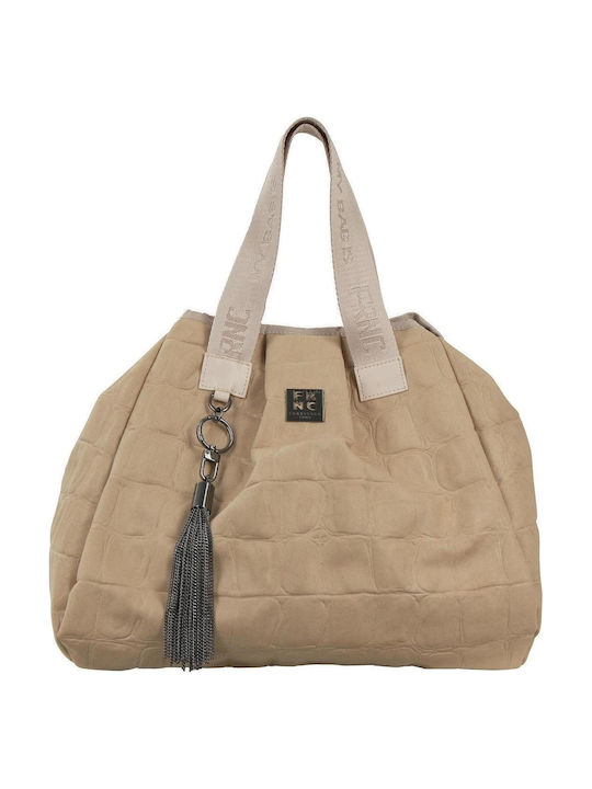 Stoff Damen Schultertasche Beiges