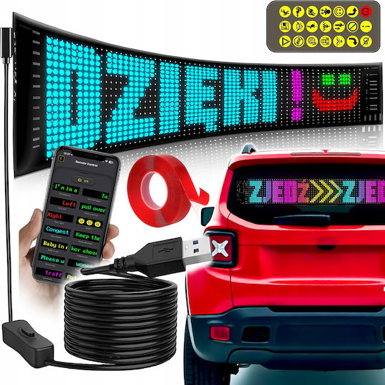 Zola Rgb Led Digital Car Screen Text Symbols Display 34 X 9 Cm App Control Remote Control Double-sided Adhesive Usb