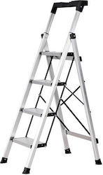 Scară Pliabilă 4 X Trepte Antiderapante Tavă Pentru Unelte Capacitate 150 Kg Aluminiu 480 X 680 X 1270 Mm
