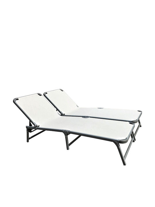 Șezlong Ecru 2 Bucăți 188x58 cm