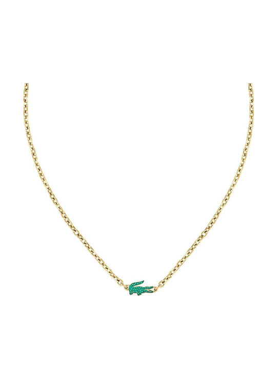 Lacoste Κολιέ από Επιχρυσωμένο Ατσάλι με Ζιργκόν Πράσινο
