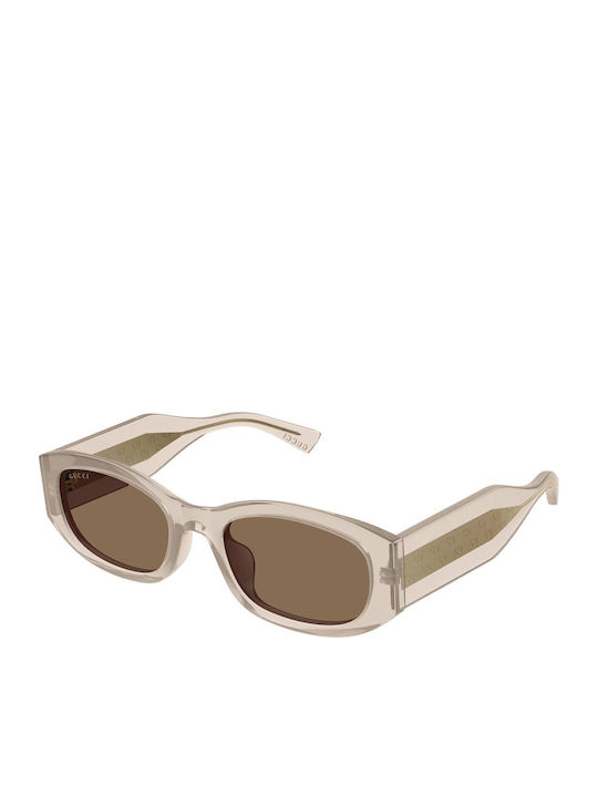 Gucci Unisex Γυαλιά Ηλίου με Μπεζ Κοκκάλινο Σκελετό και Καφέ Φακό GG2068SA 003