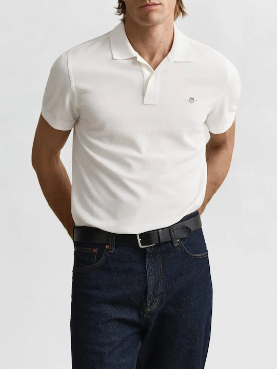Gant Pique Shield Polo Herrenbluse Kurzarm Weiß