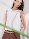 Дамска Лятна Блуза Лен Без Ръкави Бял