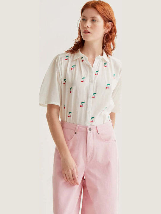 Women's Cotton Short Sleeve Blouse White