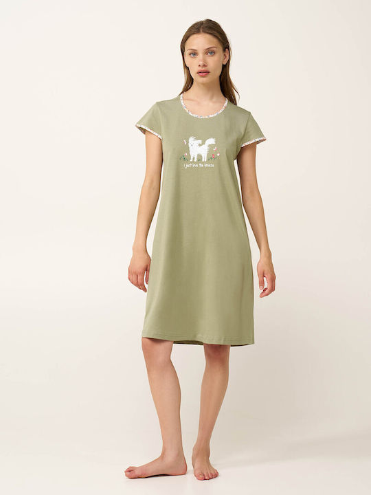 Vamp Summer Cotton Women's Nightgown Green Tea