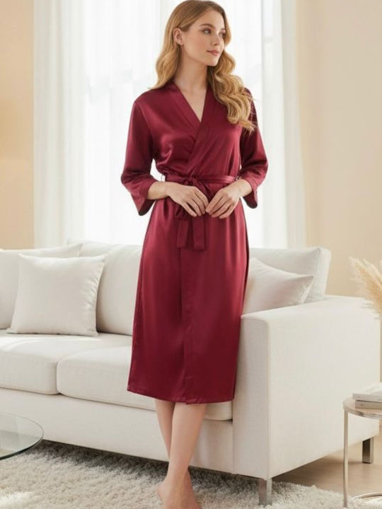 Summer Women's Burgundy Robe with Nightgown