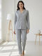 Winter Damen Schlafanzug Set Grau