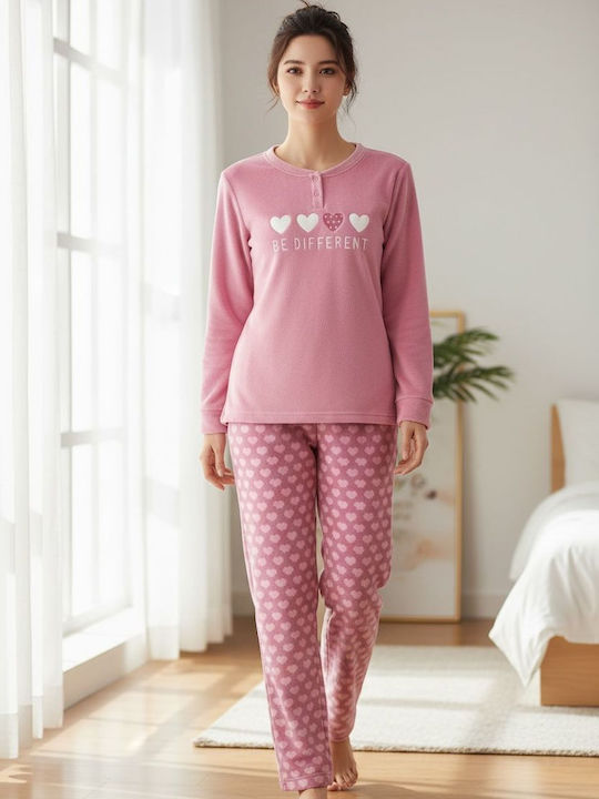 Winter Damen Schlafanzug Set Rosa