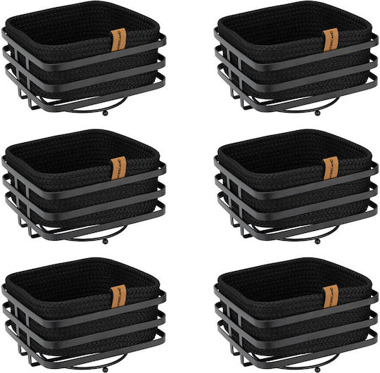 Set 6 Coșuri Pătrate Pentru Pâine Cu Suport Metalic Negru 19x19xh7cm Din Țesătură Împletită Culinaro