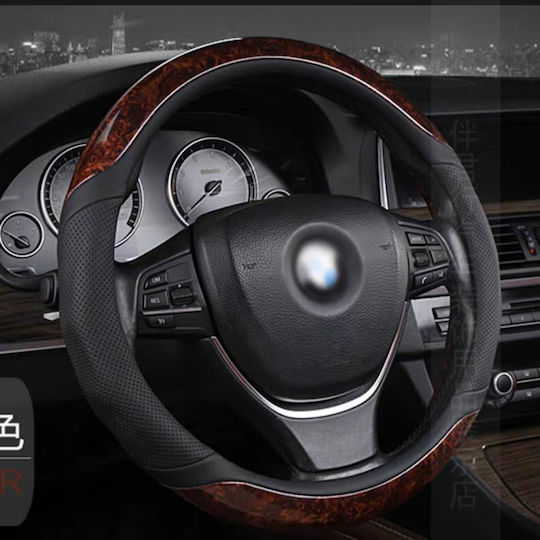 Car Steering Wheel Cover with 38cm Diameter in Brown Leatherette