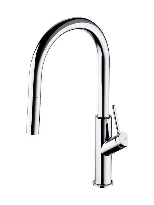 Omnires Bend Be6455cr Küchenarmatur Platzierung mit Herausziehbarer Brause Silber
