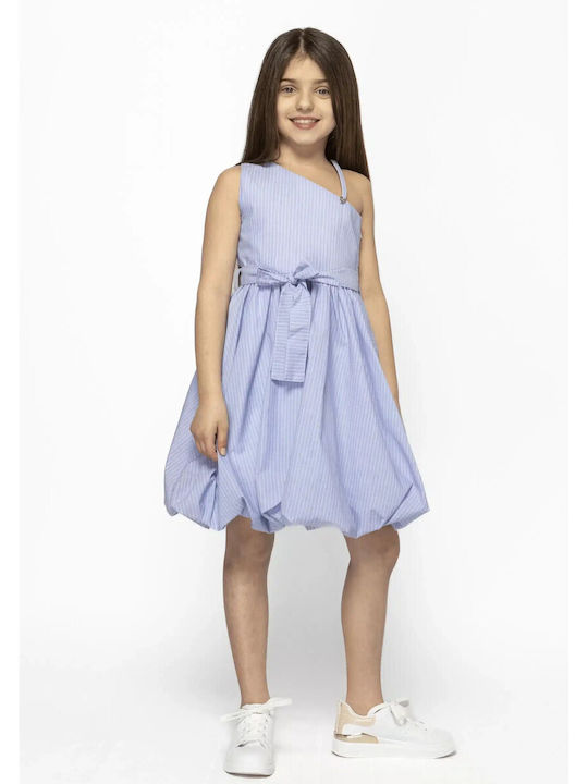 Girls Dress Sleeveless Striped Light Blue