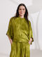 Long Sleeve Women's Satin Shirt Olive