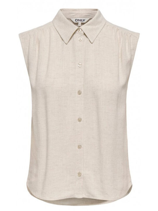 Sleeveless Women's Linen Shirt Beige