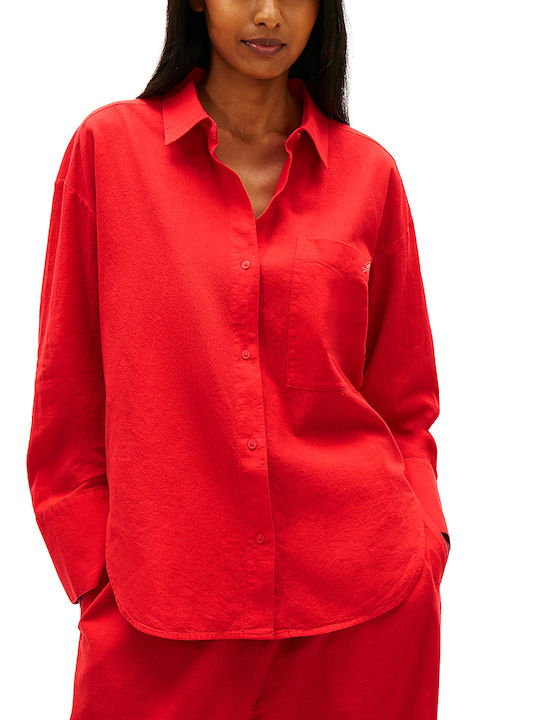 Tommy Hilfiger Long Sleeve Women's Linen Shirt Red Tommy Hilfiger Long Sleeve Women's Linen Shirt Red