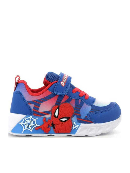 Spiderman Spiderman Παιδικά Sneakers Ανατομικά με Σκρατς & Φωτάκια Μπλε