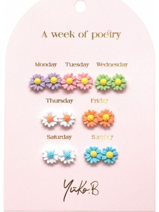 Set Kids Earrings 7 Pairs Spring Flowers Stainless Steel & Ceramic Nickel-Free