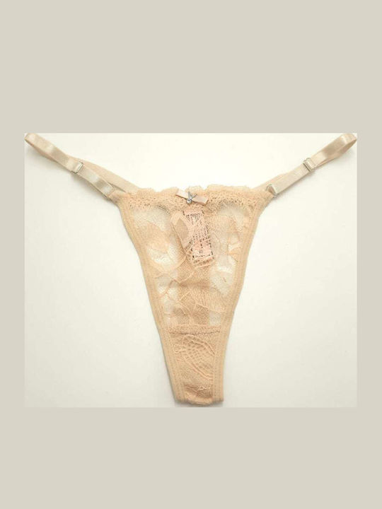 Γυναικείο String με Δαντέλα Μπεζ
