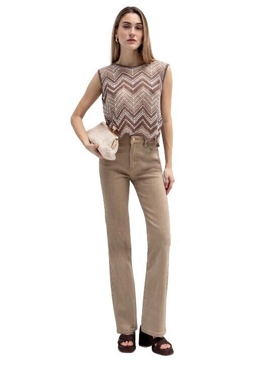 Women's Jean Pants Mid Rise in Bootcut Fit Beige
