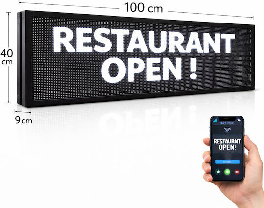 Wifi Κυλιόμενη Πινακίδα LED Μονής Όψης 100x40cm Λευκό