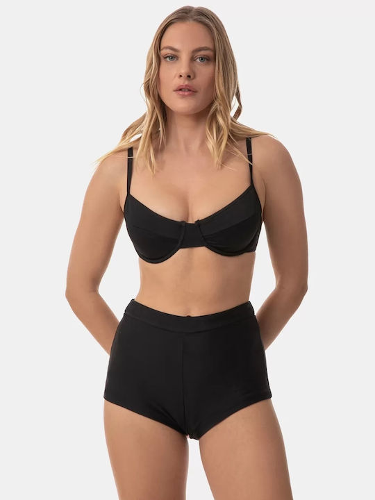 Rock Club Bikini Slip Talie Înaltă Negru