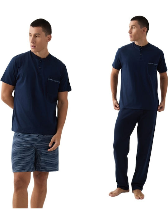 Minerva Minerva Sommer Herrenpyjamas Baumwollene Blaue