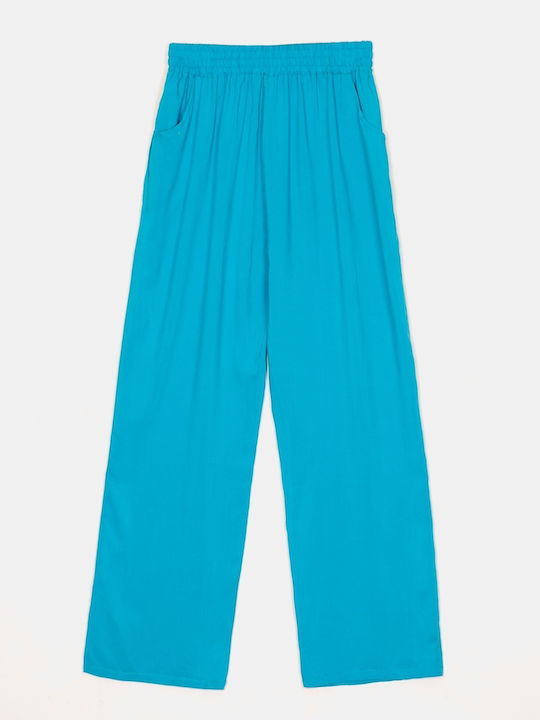 Women's Fabric Trousers with Rubber Band Blue