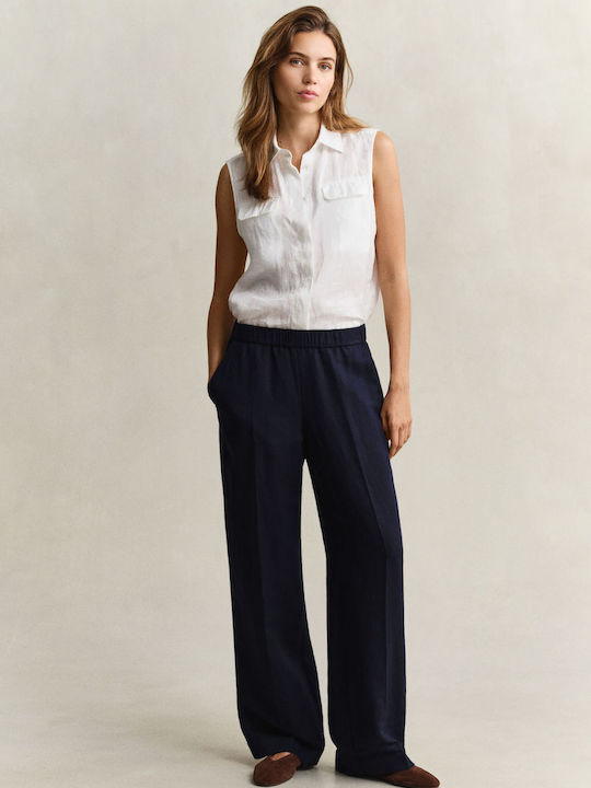 Gant Women's Linen Trousers in Loose Fit Blue