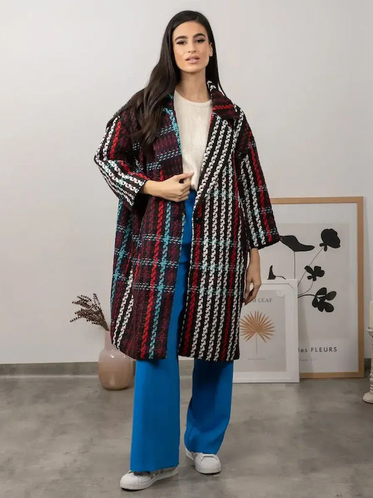 Παλτό Oversized Καρό Μέγεθος One Size Πολύχρωμο