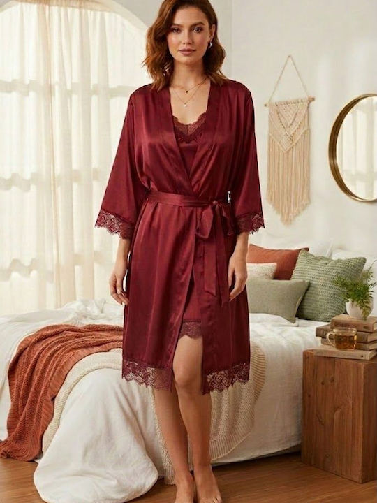 Summer Women's Burgundy Robe with Nightgown