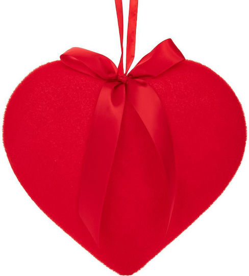 Red Fluffy Hanging Heart Red Bow 15x15cm