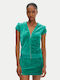 Short Women's Green Zip-Up Cardigan