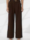 Women's High Rise Fabric Trousers Brown