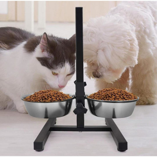 Animal Pet Metallic Food Bowl for Dog with Stand 2x 350ml