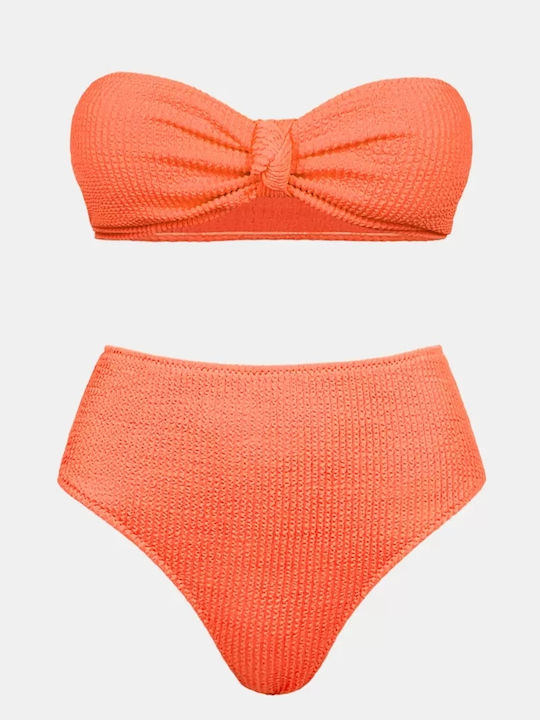 Rock Club Bikini Set High Waist Neon Coral