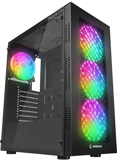 Rampage PLAID V1 Gaming Midi Tower Computer Case with Side Window and RGB Lighting Black