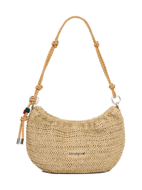 Desigual Half Logo Straw Women's Shoulder Bag Beige