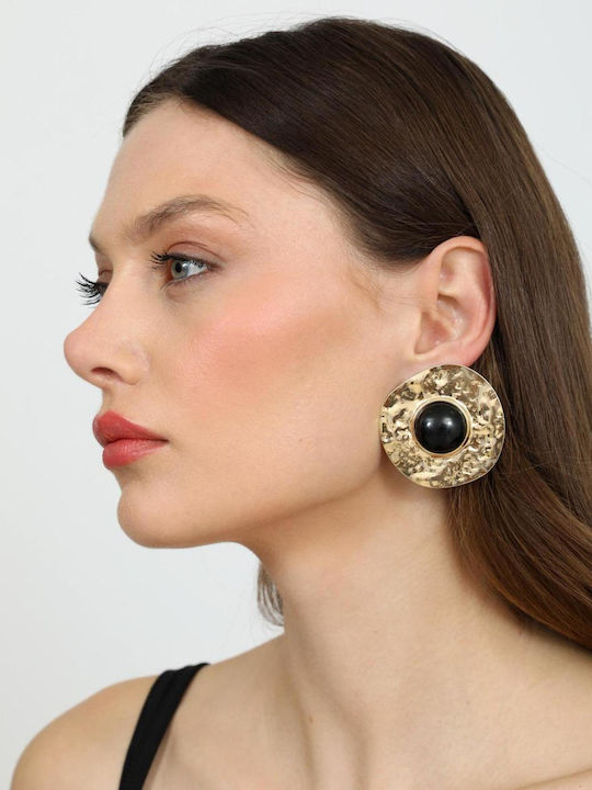 Doca Gold Plated Earrings with Black Stones