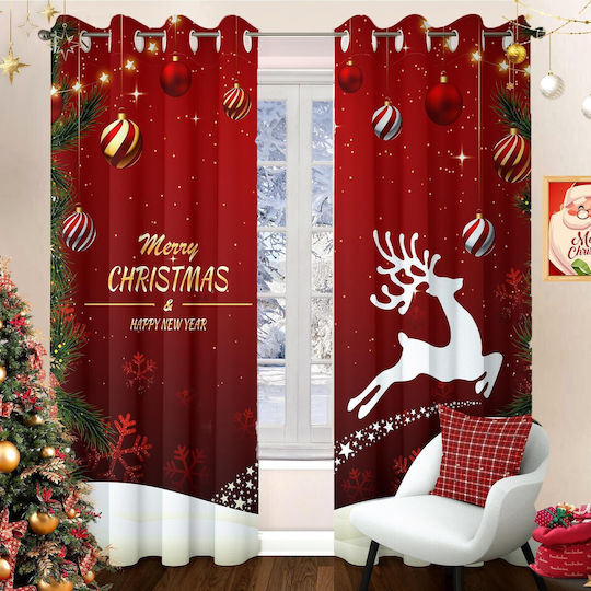 Σετ Κουρτίνες Συσκότισης με Τρουκς Christmas Christmas Red 140x225εκ.