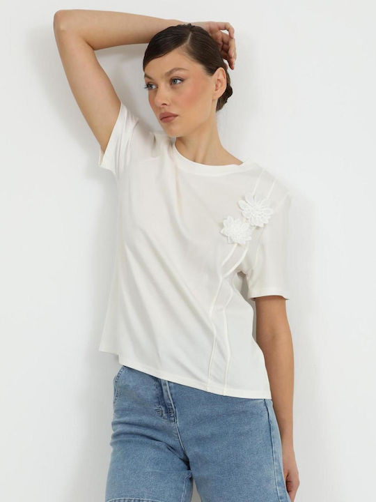 Tricou Damă Floral Alb